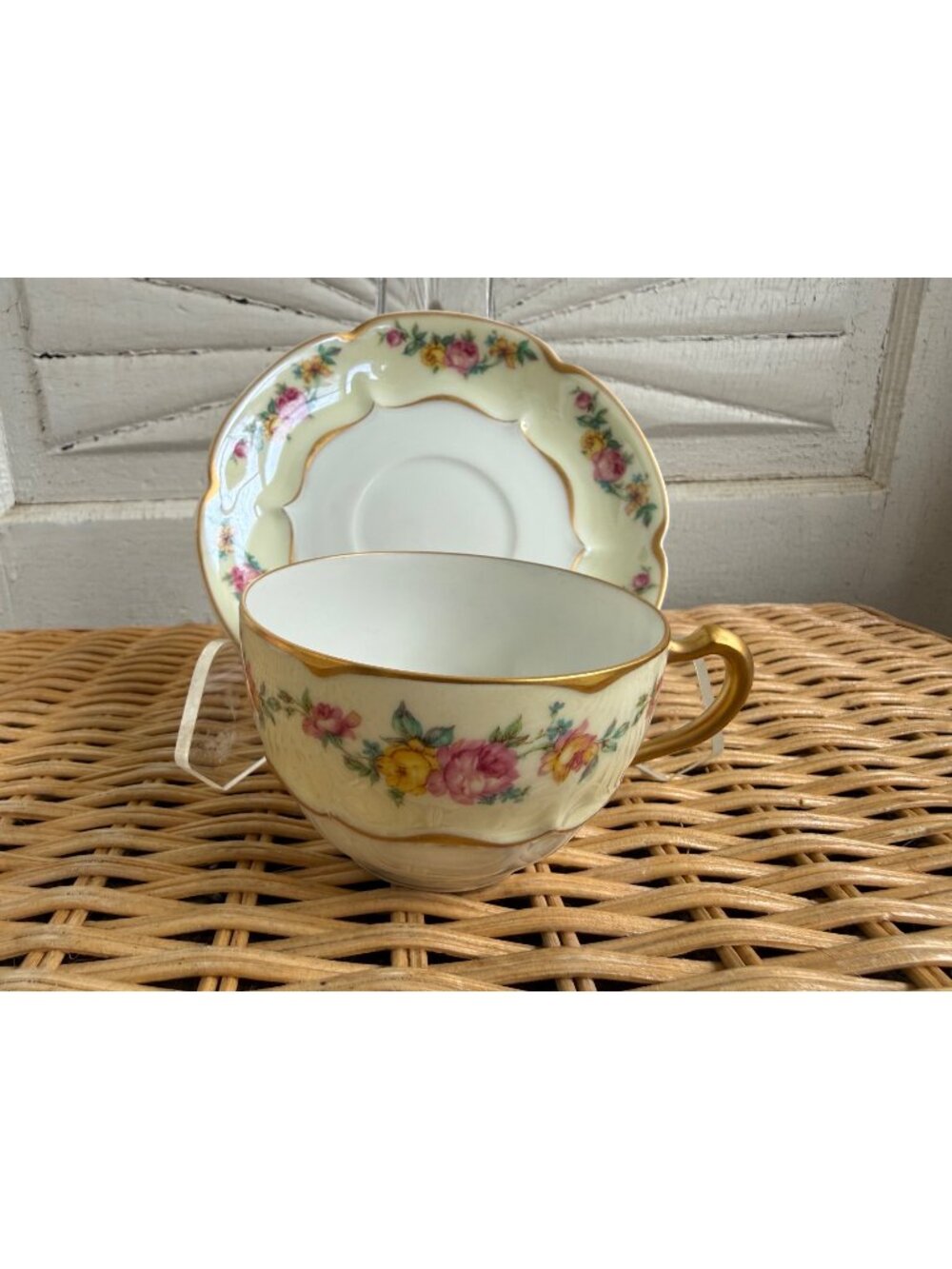 Antique 30's Haviland Limoges Florence Porcelain Floral Teacup & Saucer